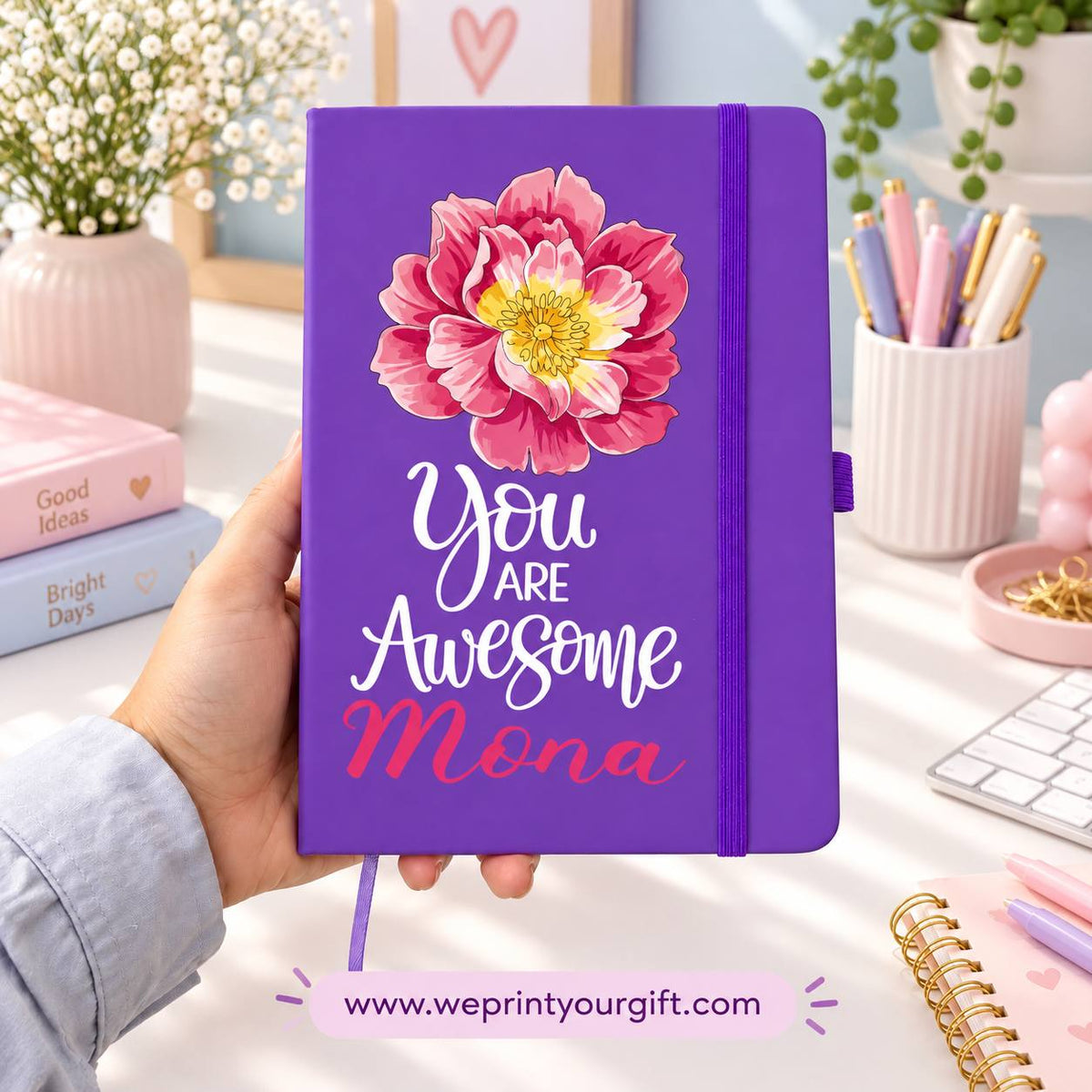 A5 Rubber Cover Notebook – Floral Motivational Quotes