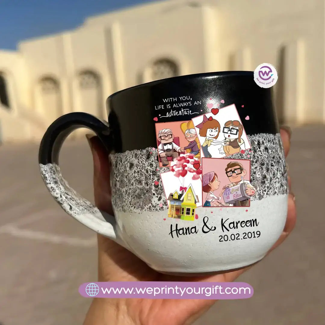 Black & White Handmade Pottery Mug – 350 ml | Valentine Up Cartoon Theme - WE PRINT
