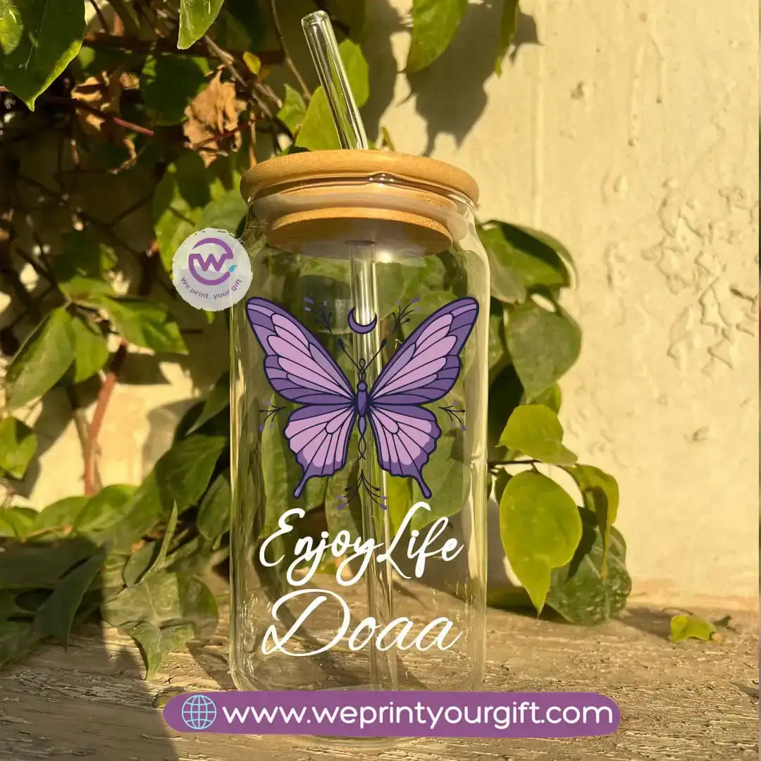 Round Glass Mug with Bamboo Lid & Glass Straw | Digital Art Design – 400 ml - WE PRINT