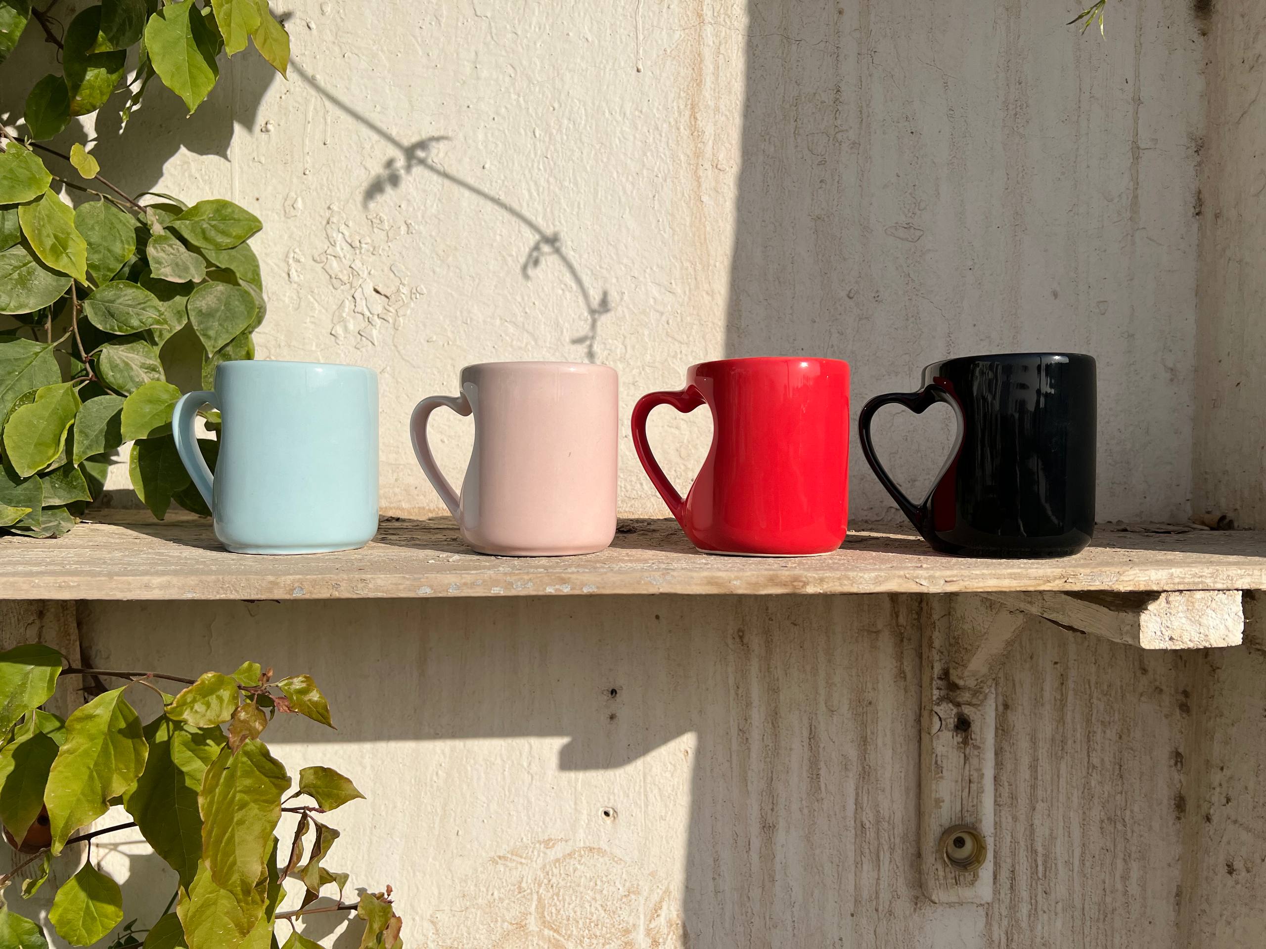 Hollow Heart Handle Mug – 350 ml | UV Raised Sticker Printing -Customization Options