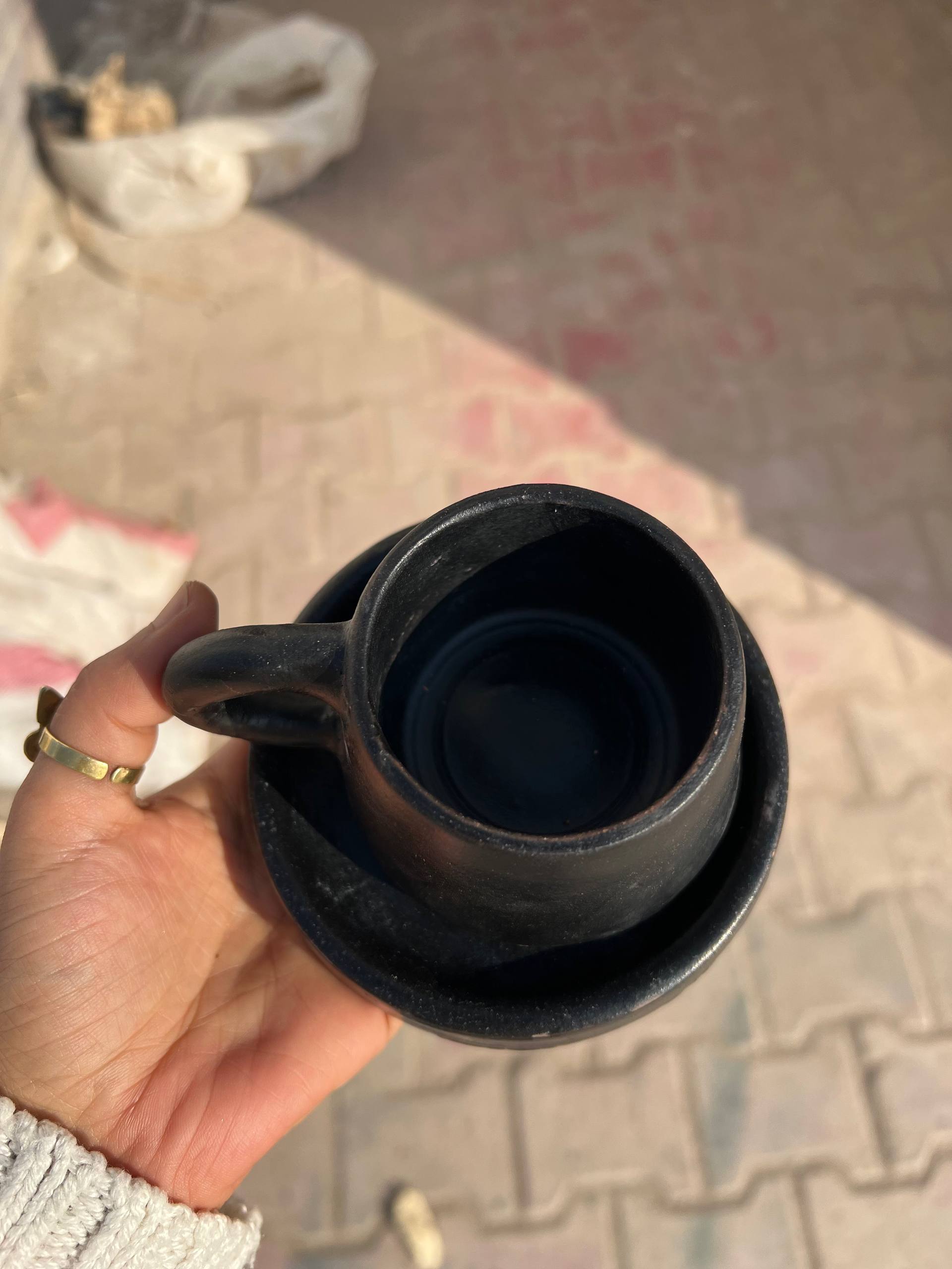 فنجان قهوة مصنوع يدويًا من الفخار مع صحن - 200 مل | خيارات التخصيص