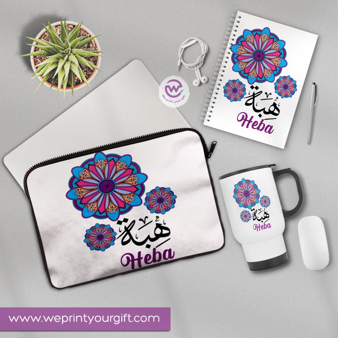 3-Piece Personalized Gift Set | Laptop Sleeve, Travel Mug & Hard Cover Notebook