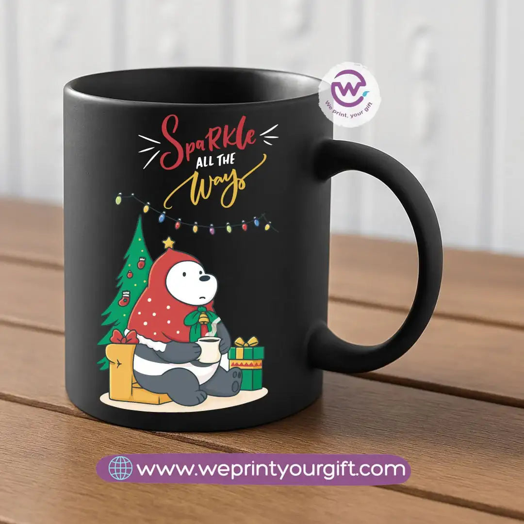 Black Classic Mug – 350 ml | Three Christmas Bears Designs | UV Raised Sticker Printing - WE PRINT