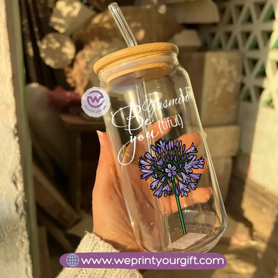 Round Glass Mug with Bamboo Lid & Glass Straw | Digital Art Design โ 400 ml - WE PRINT