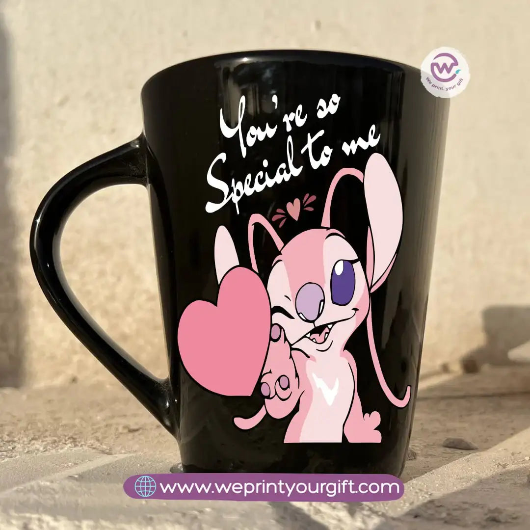 Stitch Valentine’s Edition Black Conical Porcelain Mug – 350 ml | UV Raised Sticker Printing - WE PRINT