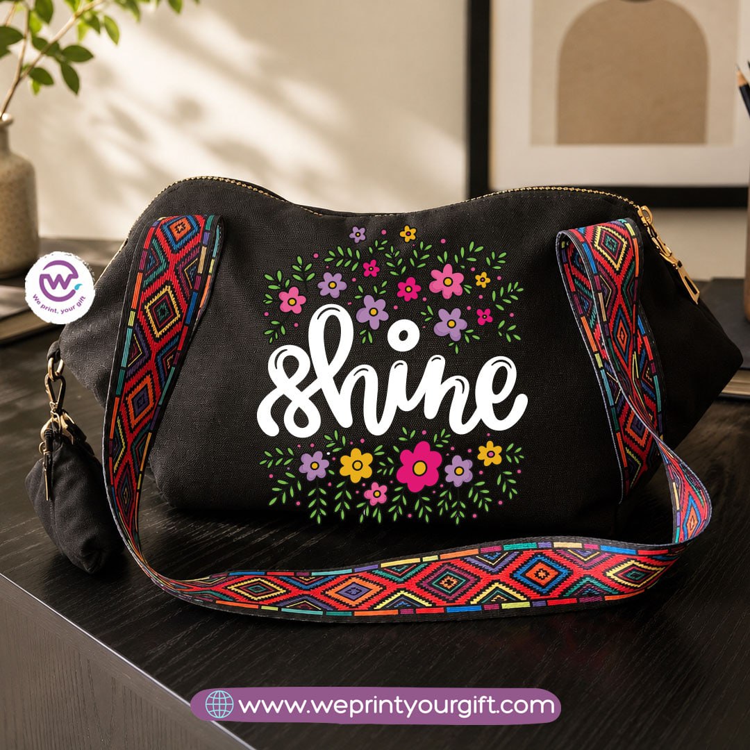 Floral Motivational Shoulder Bag & Pouch Set