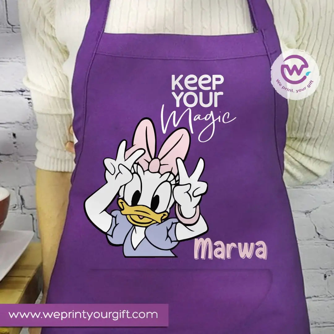 Daisy & Minnie Inspired Apron – Personalized Heavy Cotton Apron with Name and Pocket - WE PRINT