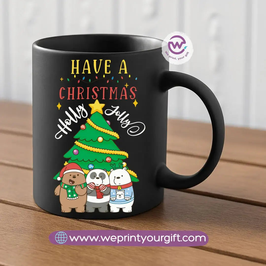 Black Classic Mug – 350 ml | Three Christmas Bears Designs | UV Raised Sticker Printing - WE PRINT