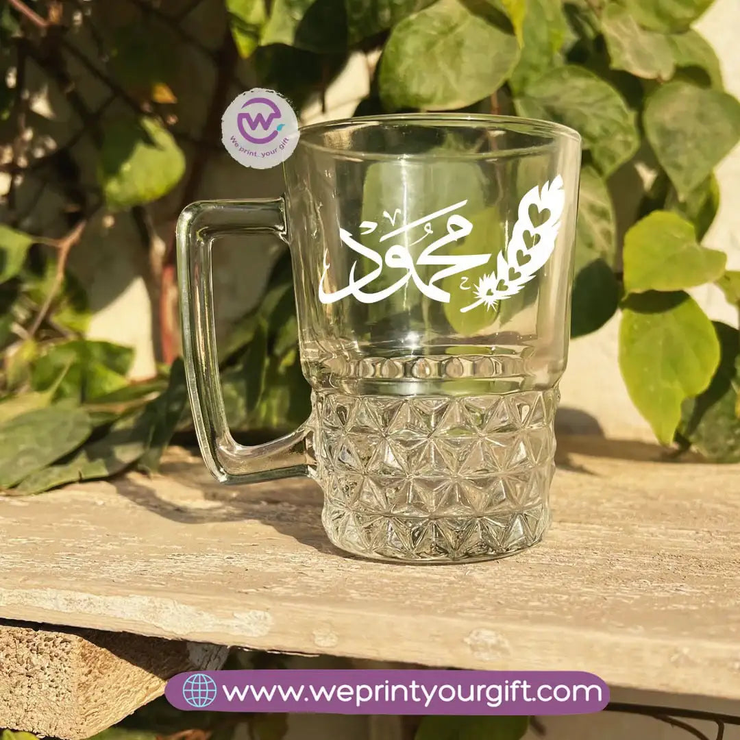 Personalized Clear Crystal Pattern Glass Mug with Arabic Name Typography – 250 ml - WE PRINT