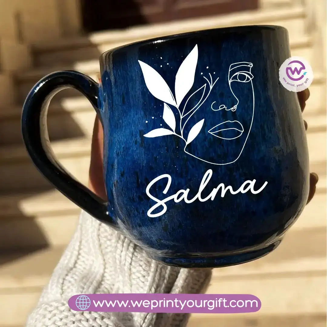 Dark Blue Handmade Pottery Mug – 350 ml - Customization Options - WE PRINT