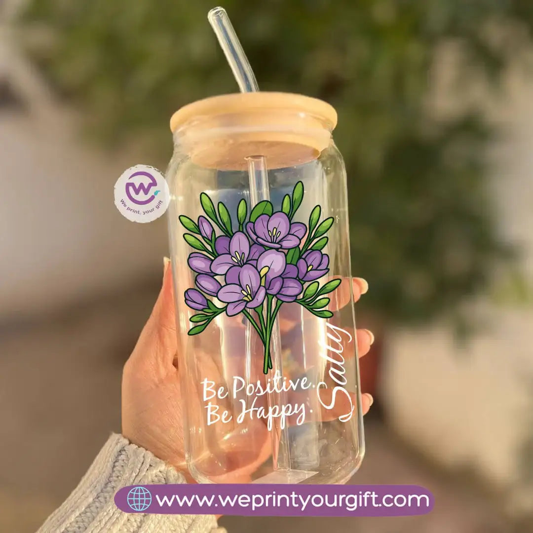 Round Glass Mug with Bamboo Lid & Glass Straw | Digital Art Design โ 400 ml - WE PRINT