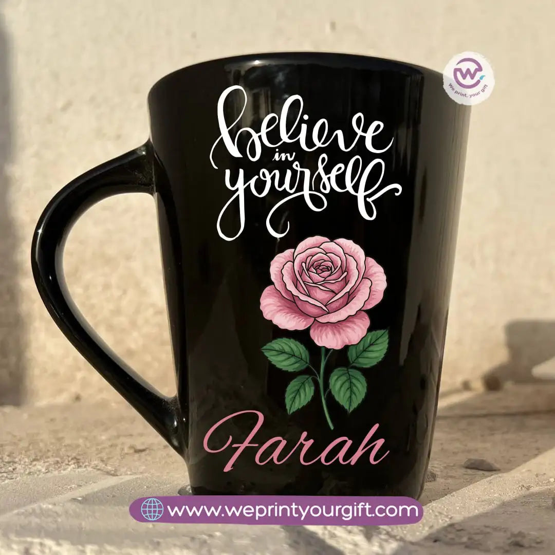 Motivational Digital Art Edition Black Conical Porcelain Mug – 350 ml | UV Raised Sticker Printing - WE PRINT