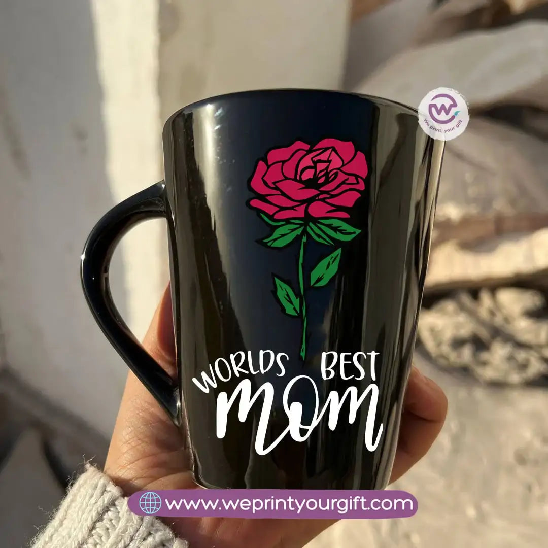 Mother’s Day Edition Black Conical Porcelain Mug – 350 ml | Elegant Love Designs | UV Raised Sticker Printing - WE PRINT