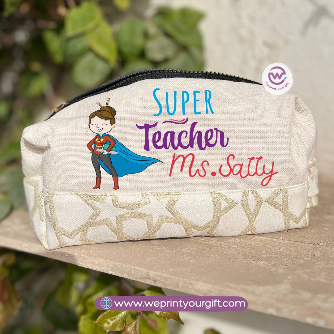 Islamic Pattern Teacher Boxy Pouch – Personalized Cotton Makeup & Pencil Case