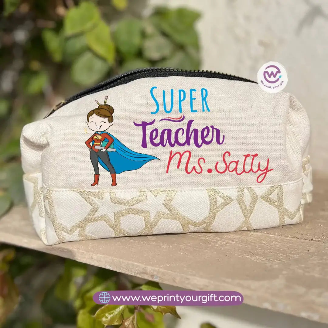 Islamic Pattern Teacher Boxy Pouch – Personalized Cotton Makeup & Pencil Case