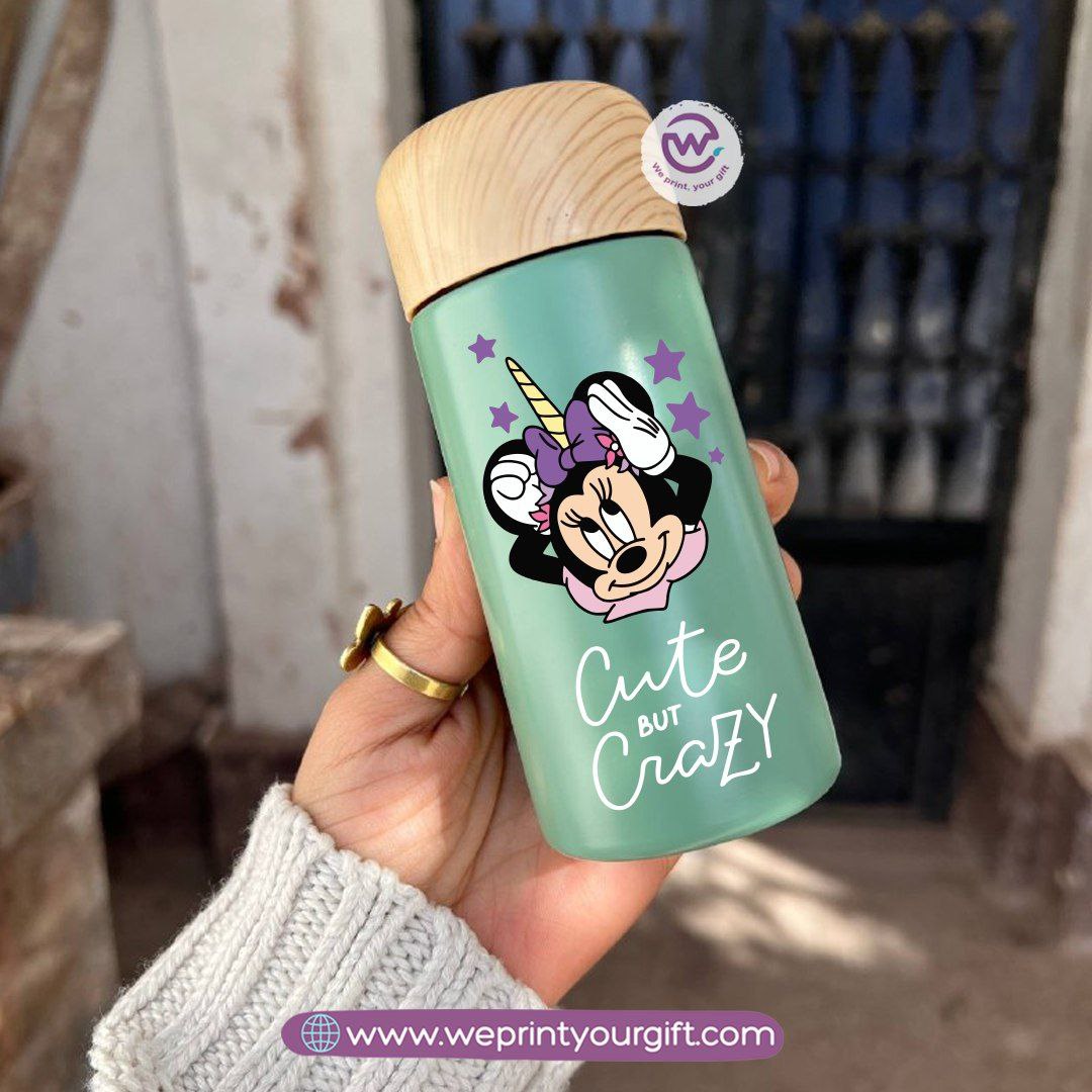 Mini Thermal Coffee Mug โ (150ml & 250ml) | Wooden Lid - Mickey & Minnie Style Designs