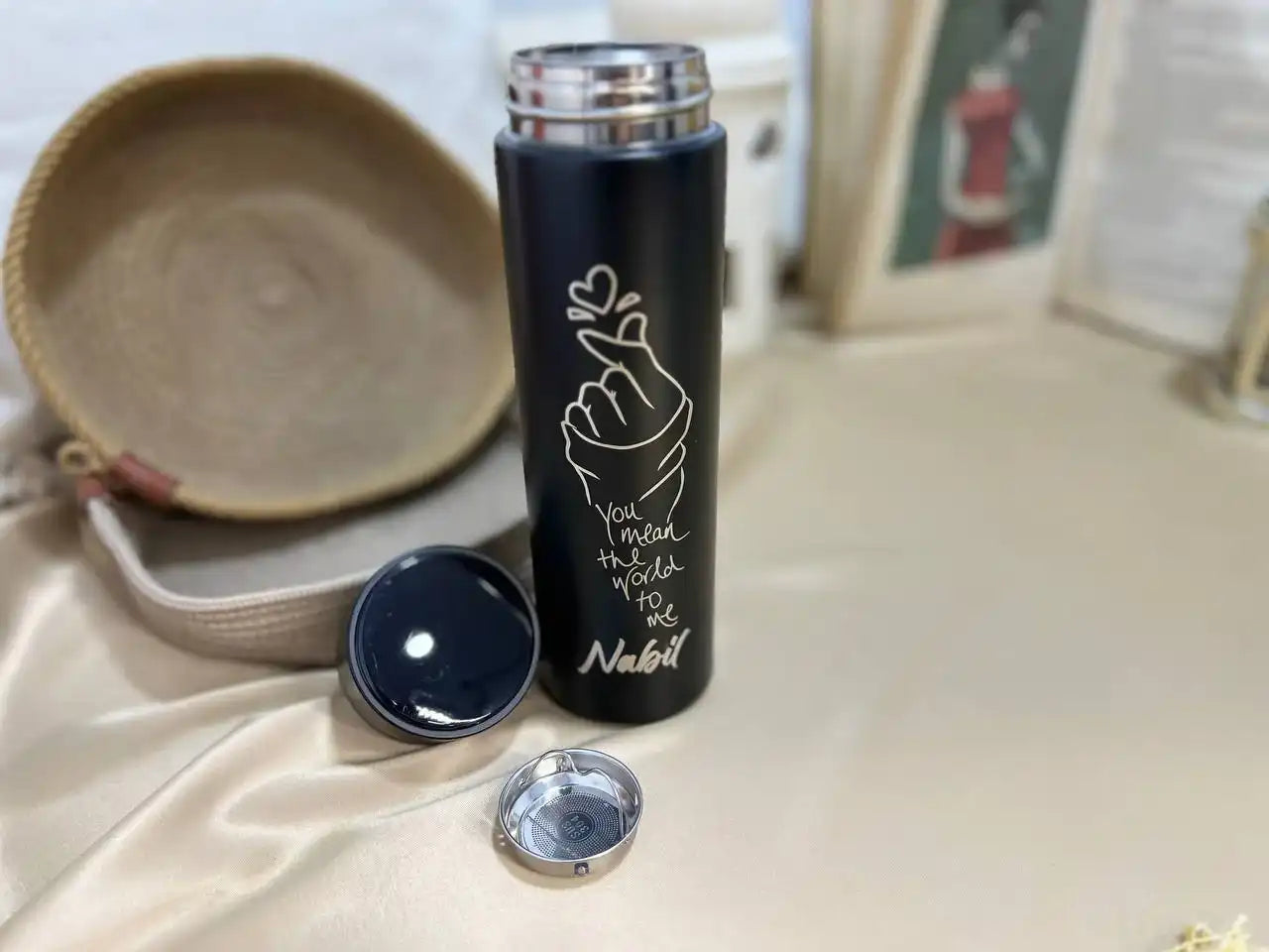 Black Thermal Thermos with screen Lid - Engrave -Buy 2 Get 1 Free