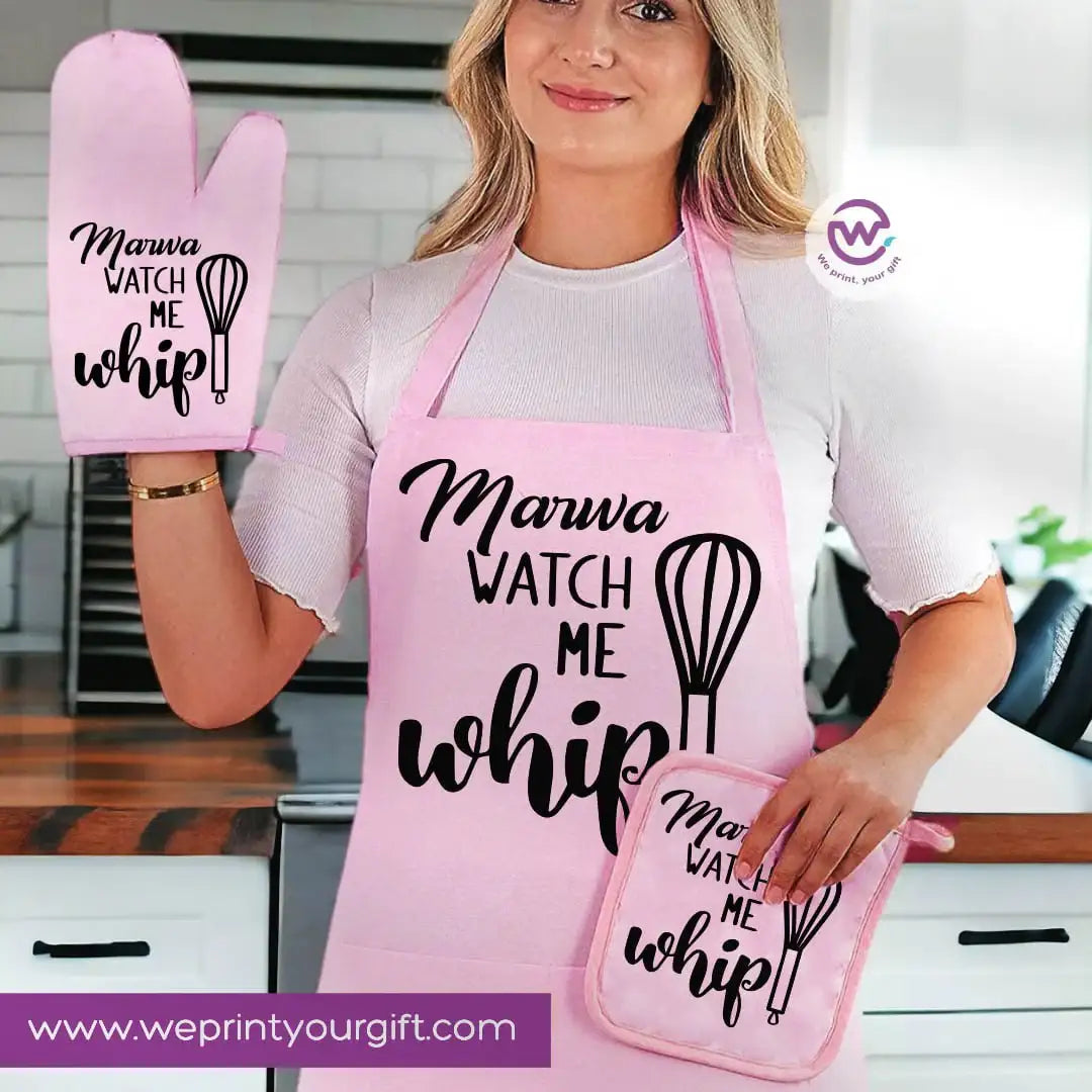 Personalized Kitchen Apron Set โ Custom Name Cooking Gift | Chef & Cooking Designs - 3 Pieces - WE PRINT