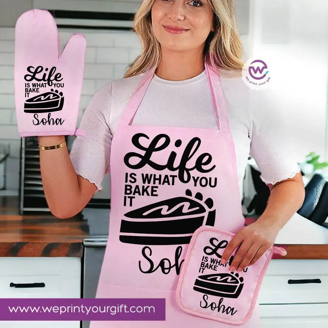 Personalized Kitchen Apron Set โ Custom Name Cooking Gift | Chef & Cooking Designs - 3 Pieces - WE PRINT