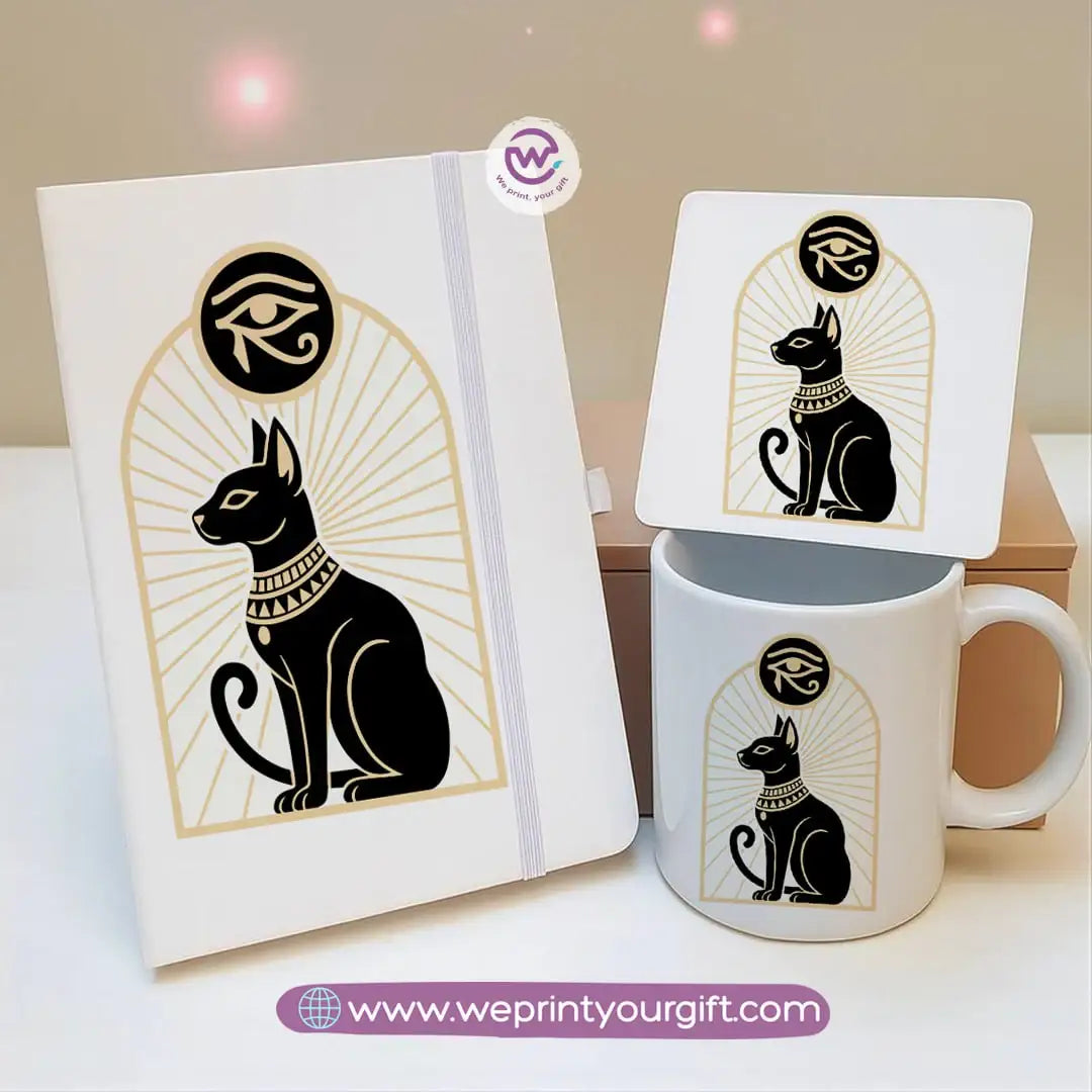 Egyptian Pharaonic Design Gift Set โ Notebook, Mug & Coaster - WE PRINT