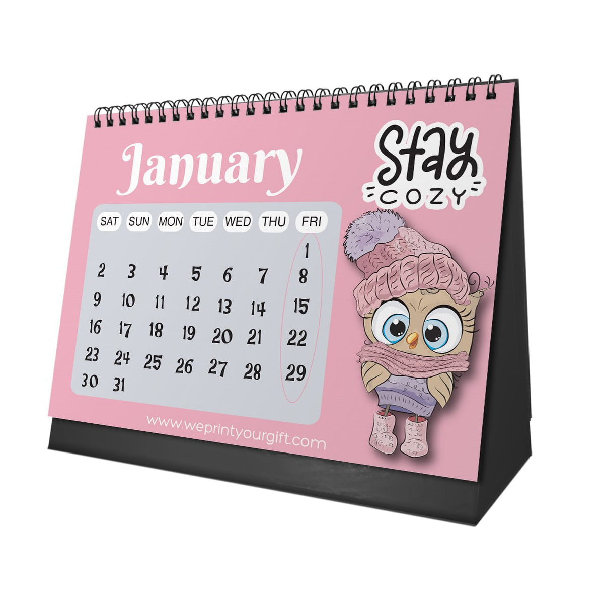 Cute Owl 2027 Desk Calendar – Pink Charm & Uplifting Words