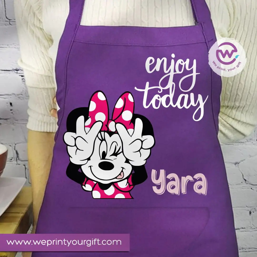 Daisy & Minnie Inspired Apron – Personalized Heavy Cotton Apron with Name and Pocket - WE PRINT