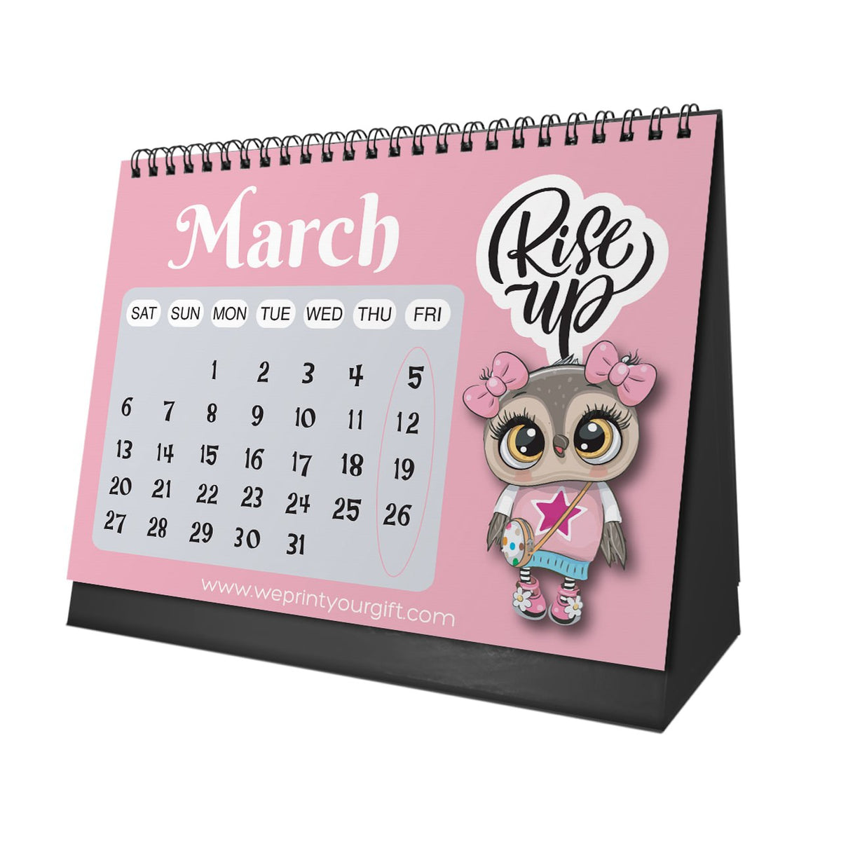 Cute Owl 2027 Desk Calendar – Pink Charm & Uplifting Words