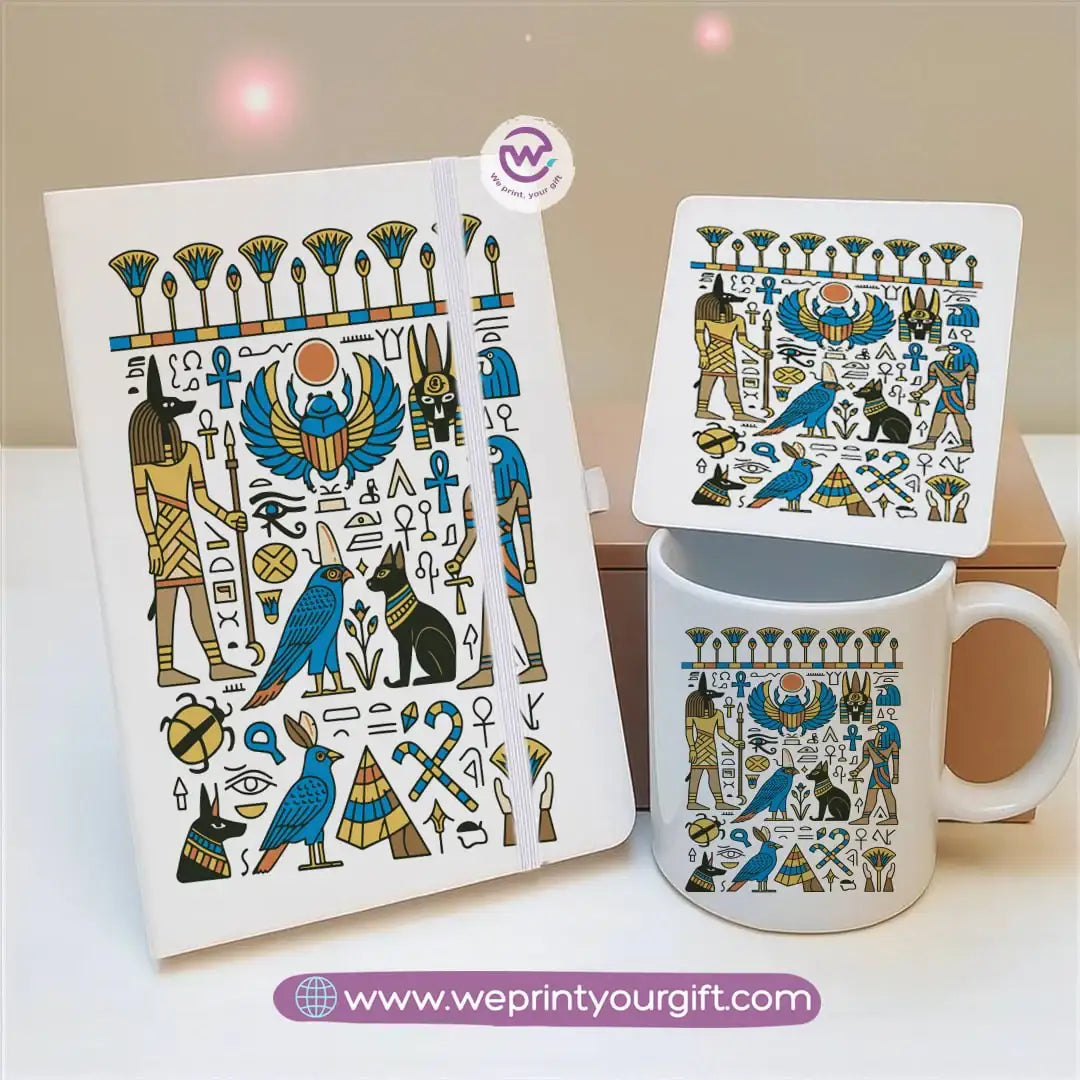 Egyptian Pharaonic Design Gift Set โ Notebook, Mug & Coaster - WE PRINT