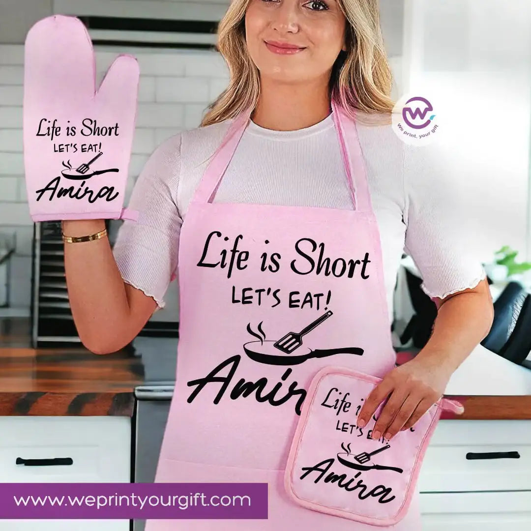 Personalized Kitchen Apron Set โ Custom Name Cooking Gift | Chef & Cooking Designs - 3 Pieces - WE PRINT