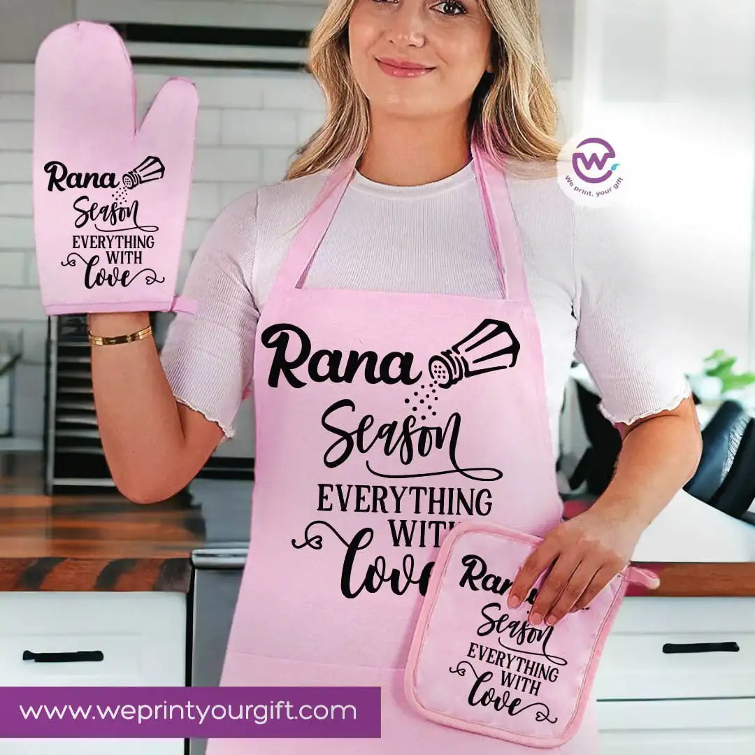 Personalized Kitchen Apron Set โ Custom Name Cooking Gift | Chef & Cooking Designs - 3 Pieces - WE PRINT