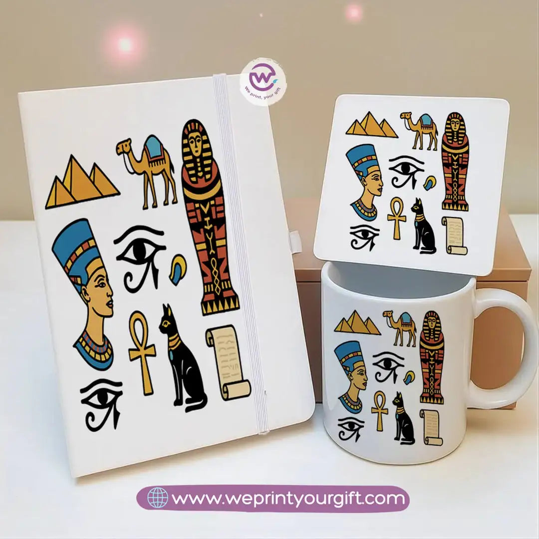 Egyptian Pharaonic Design Gift Set โ Notebook, Mug & Coaster - WE PRINT