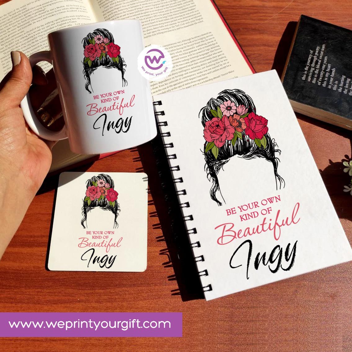 3-Piece Motivational Gift Set | Mug, Wooden Coaster & Hard Cover Notebook
