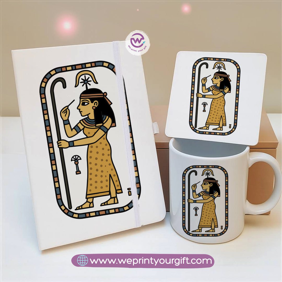 Egyptian Pharaonic Design Gift Set – Notebook, Mug & Coaster