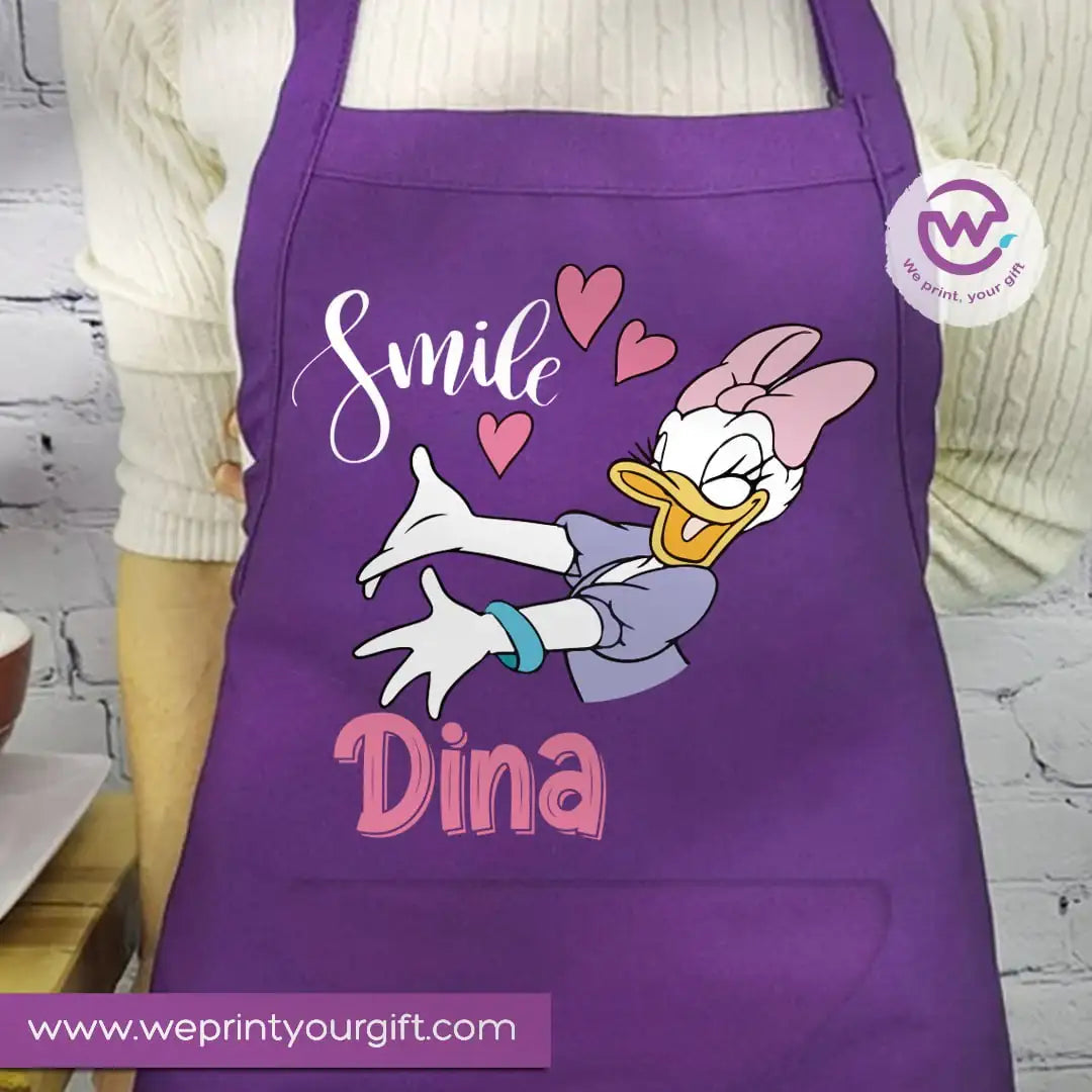 Daisy & Minnie Inspired Apron – Personalized Heavy Cotton Apron with Name and Pocket - WE PRINT
