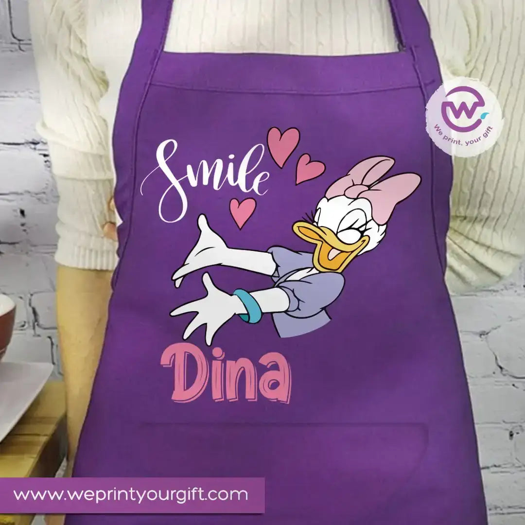 Daisy & Minnie Inspired Apron – Personalized Heavy Cotton Apron with Name and Pocket - WE PRINT