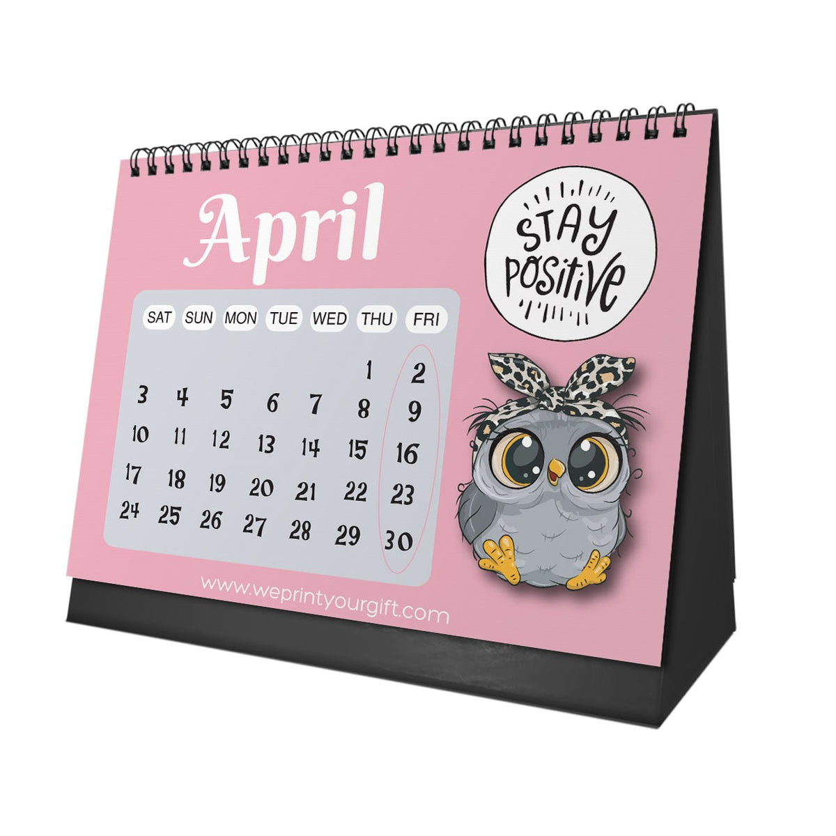 Cute Owl 2027 Desk Calendar – Pink Charm & Uplifting Words