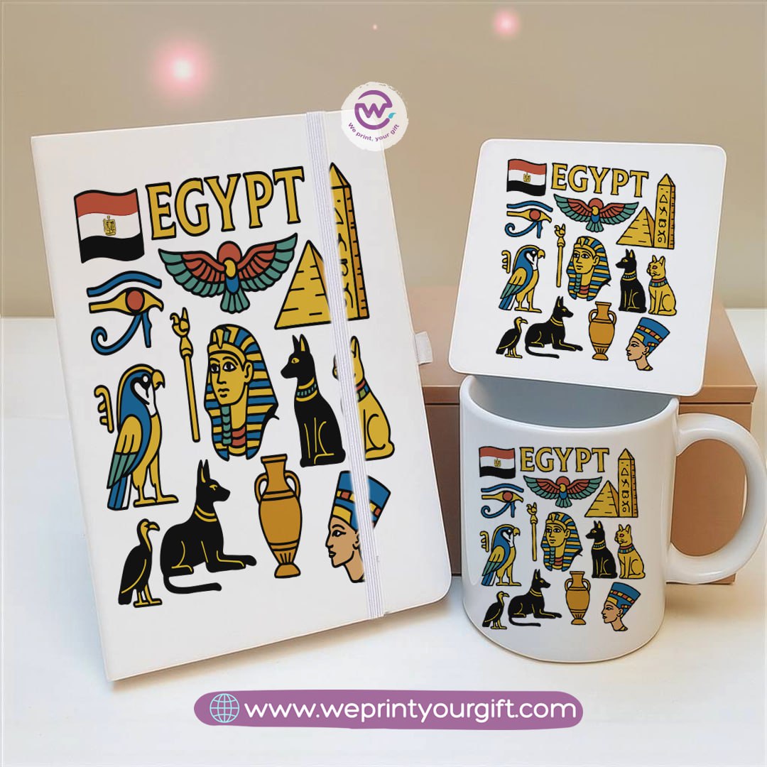 Egyptian Pharaonic Design Gift Set – Notebook, Mug & Coaster