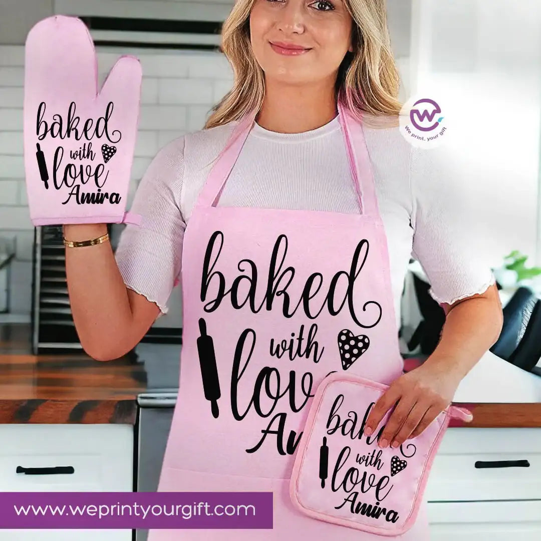 Personalized Kitchen Apron Set โ Custom Name Cooking Gift | Chef & Cooking Designs - 3 Pieces - WE PRINT