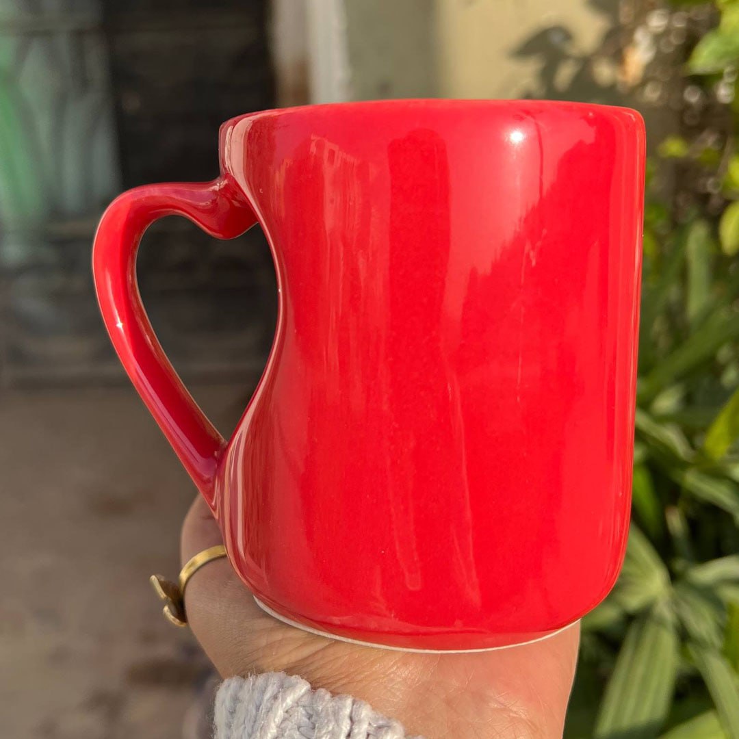 Hollow Heart Handle Mug – 350 ml | UV Raised Sticker Printing -Customization Options
