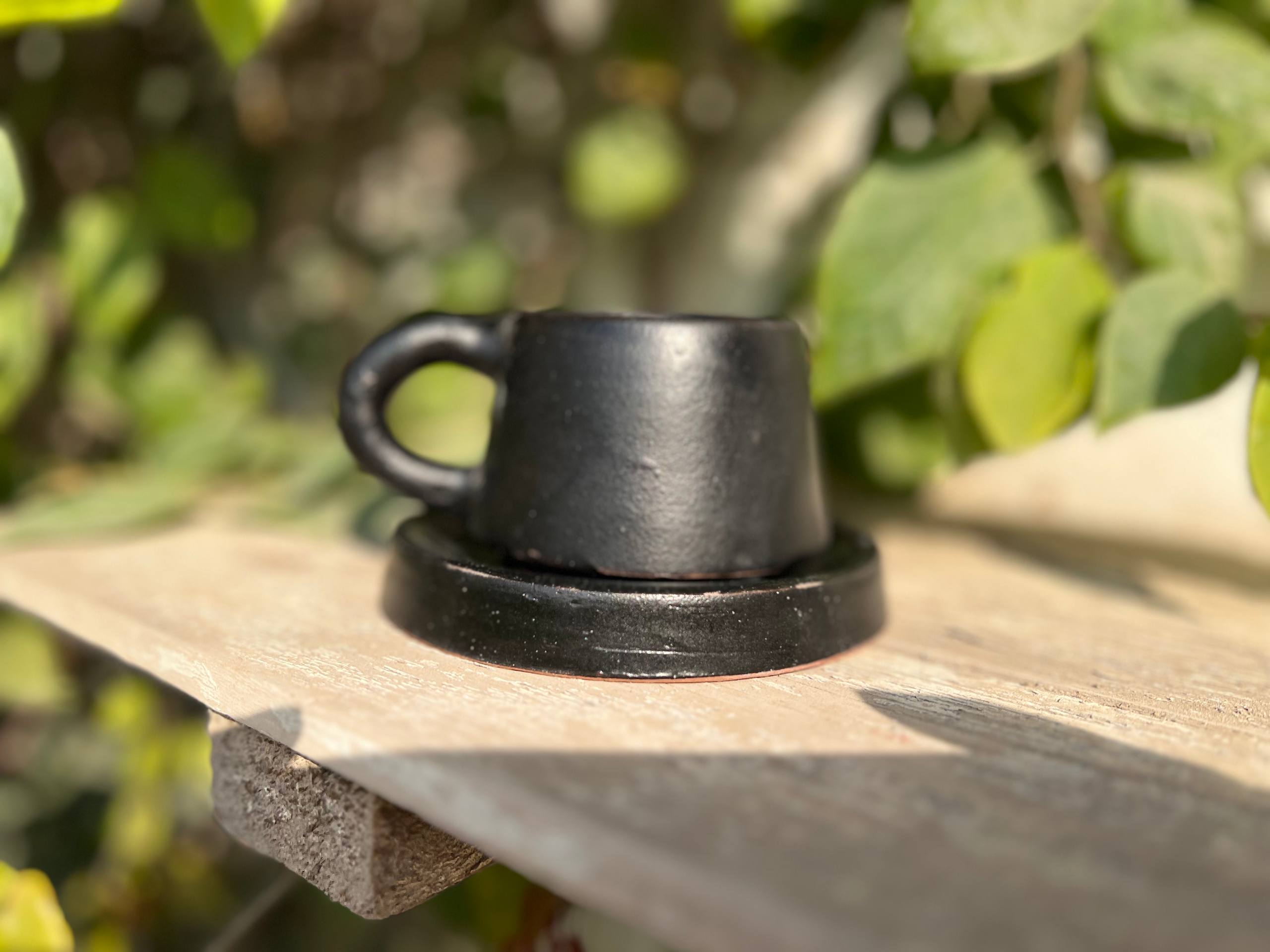 Handmade Pottery Coffee Cup with Saucer – 200 ml | Customization Options