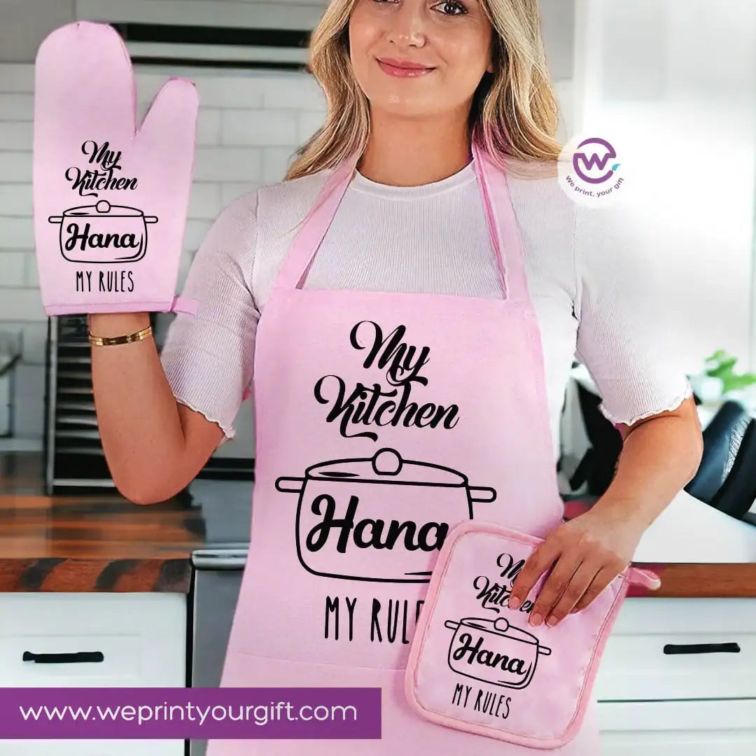 Personalized Kitchen Apron Set โ Custom Name Cooking Gift | Chef & Cooking Designs - 3 Pieces - WE PRINT