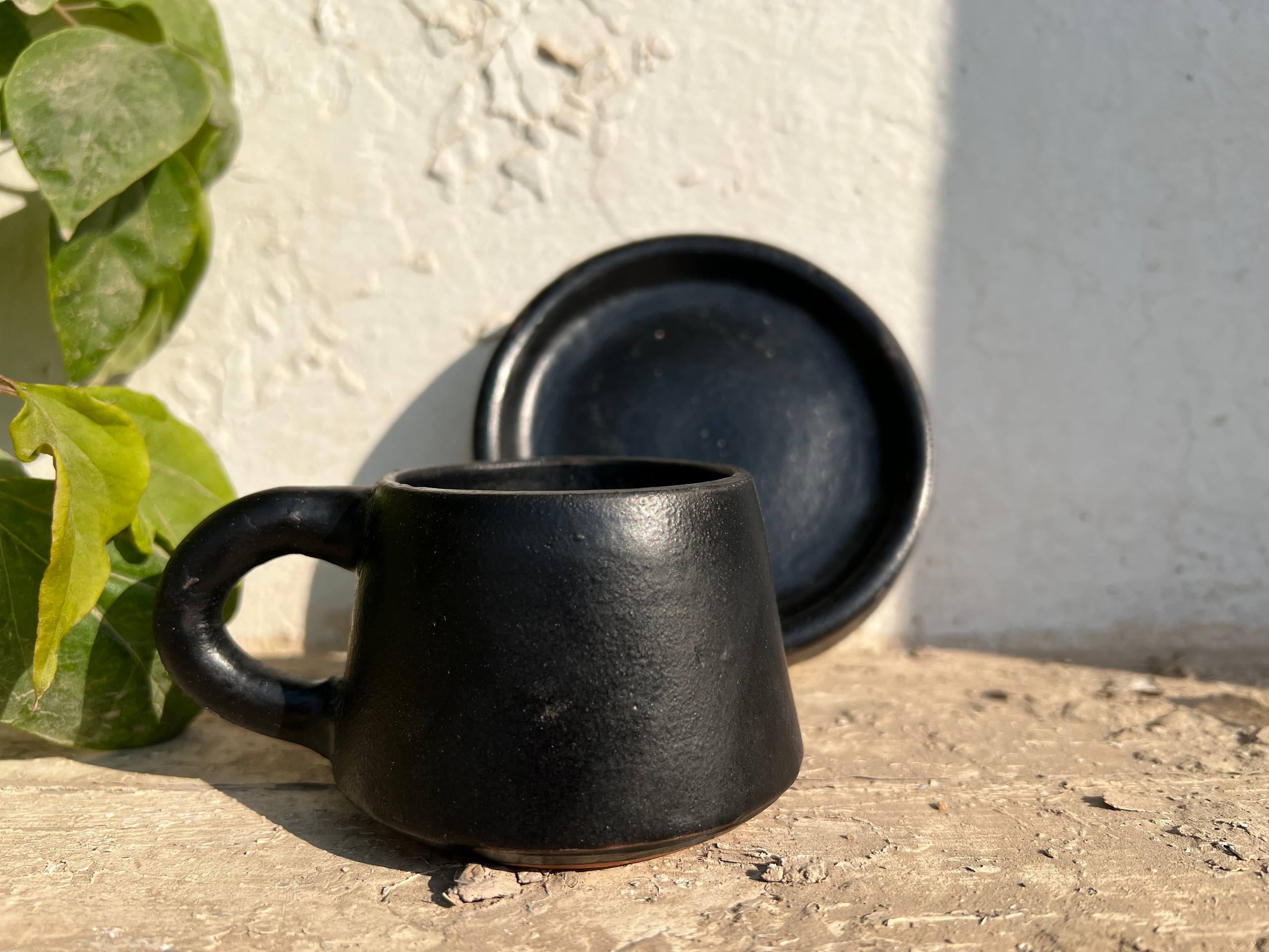 Handmade Pottery Coffee Cup with Saucer – 200 ml | Customization Options