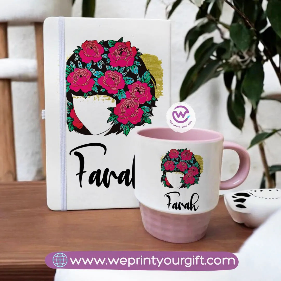 Pink Set- (Ribbed mug+ Notebook)- Floral - WE PRINT