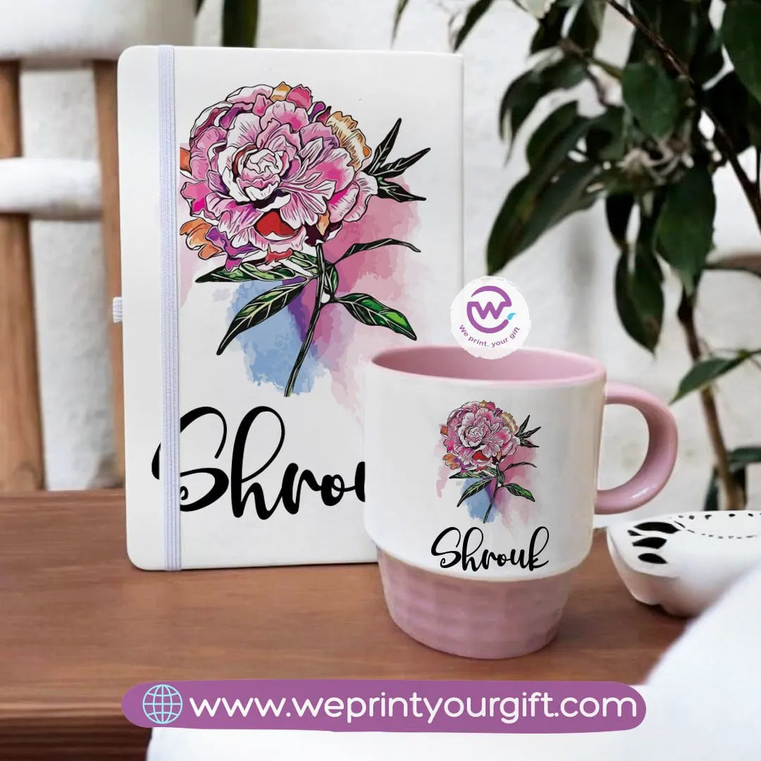 Pink Set- (Ribbed mug+ Notebook)- Floral - WE PRINT