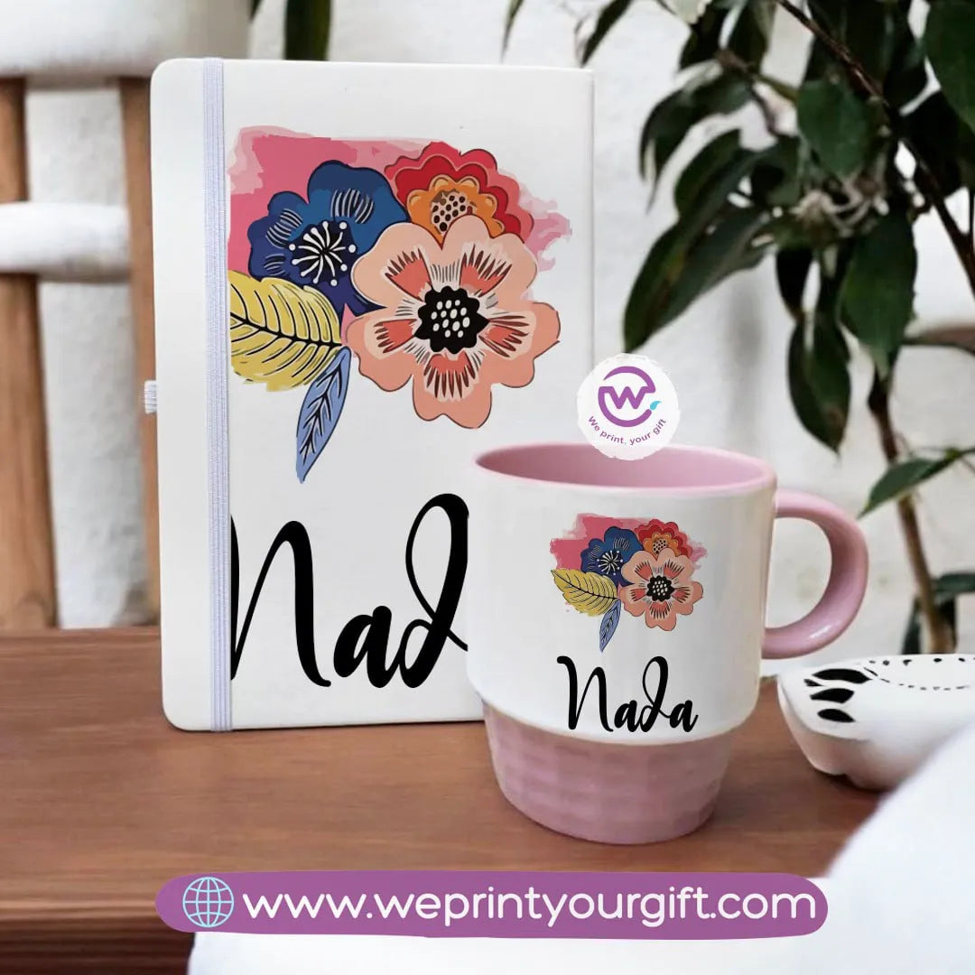 Pink Set- (Ribbed mug+ Notebook)- Floral - WE PRINT