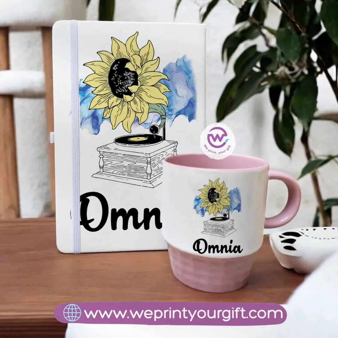 Pink Set- (Ribbed mug+ Notebook)- Floral - WE PRINT