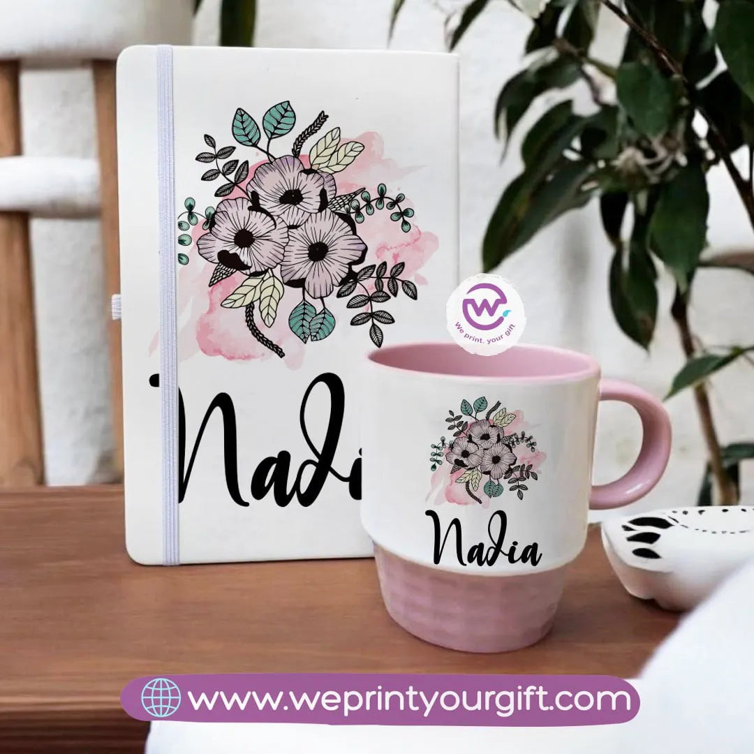 Pink Set- (Ribbed mug+ Notebook)- Floral - WE PRINT