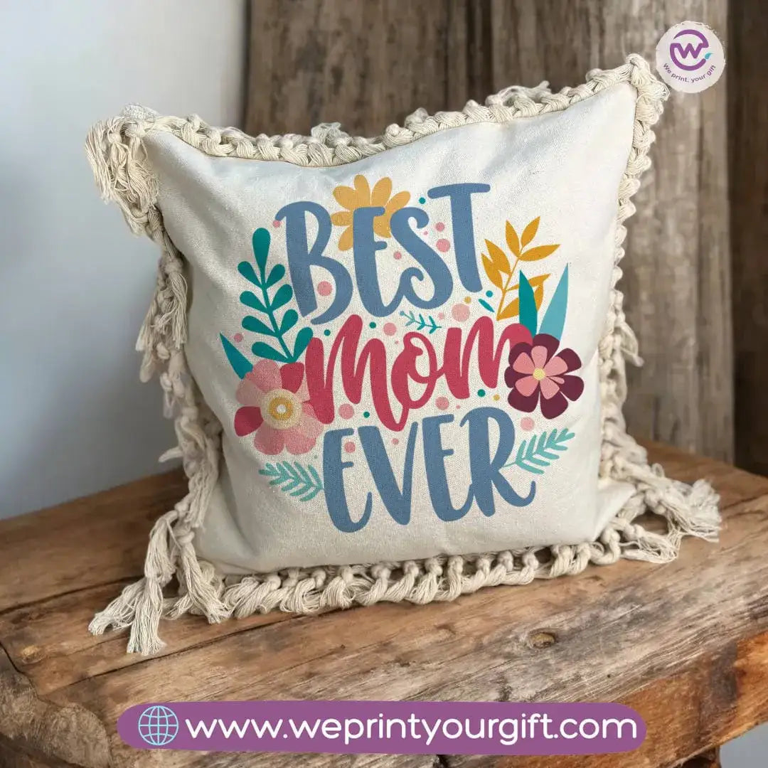 Square Cushion with Macrame Tassels- Mother's Day Designs - WE PRINT