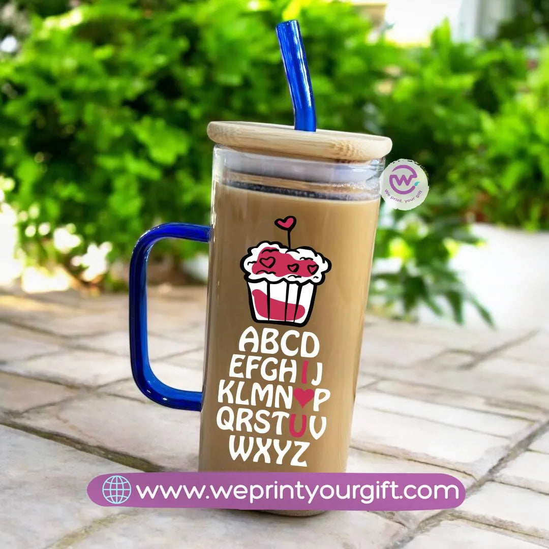 Square Glass Mug with Straw- Valentine’s Day designs - WE PRINT