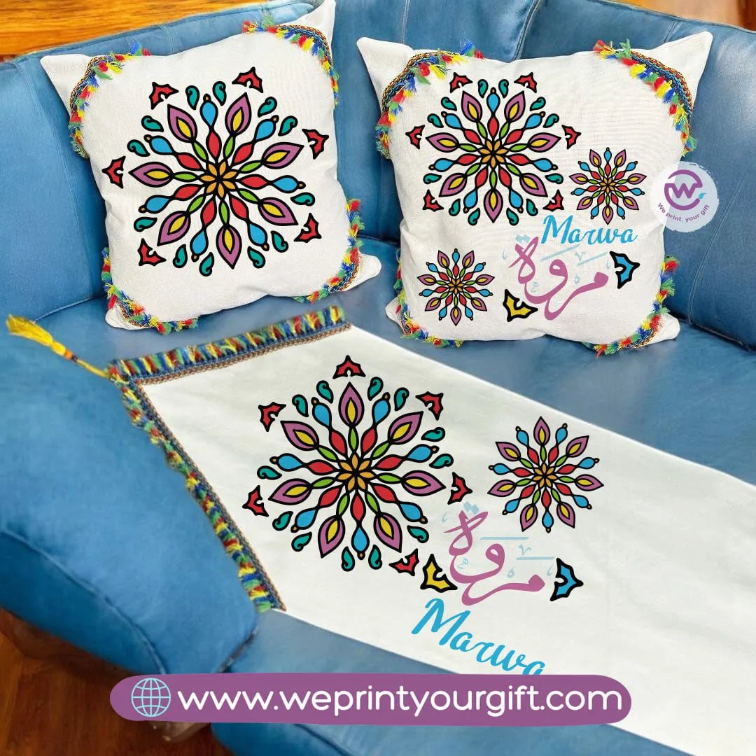 Table Runner ( Set of 2 cushions+ runner) -Names - WE PRINT